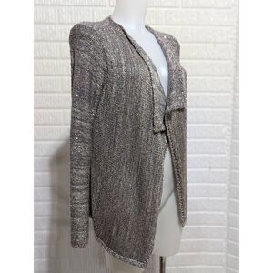 WHBM Women's Silver Knit With Gold Sequins Open-Front Cardigan Size S